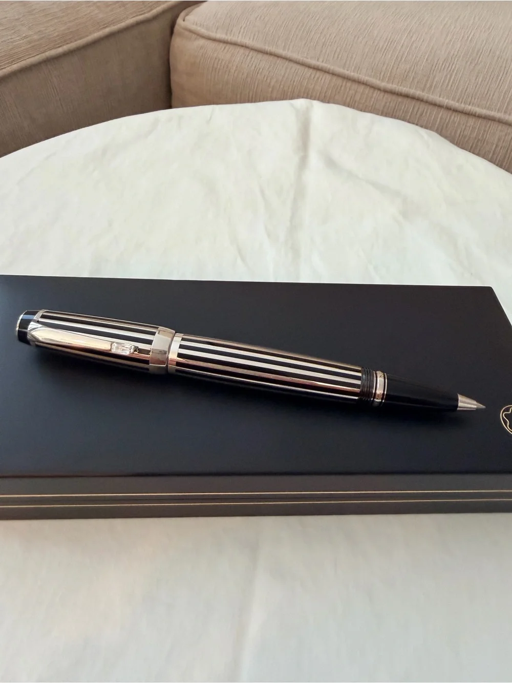 MONTBLANC Boheme Black and Silver Striped Fountain Pen with Crystal Gemstone